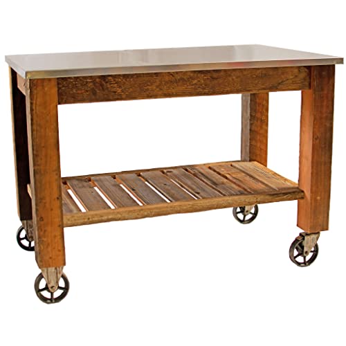 Potting Table Rolling Cart with Cast Iron Wheels Outdoor Garden Work Bench F62988