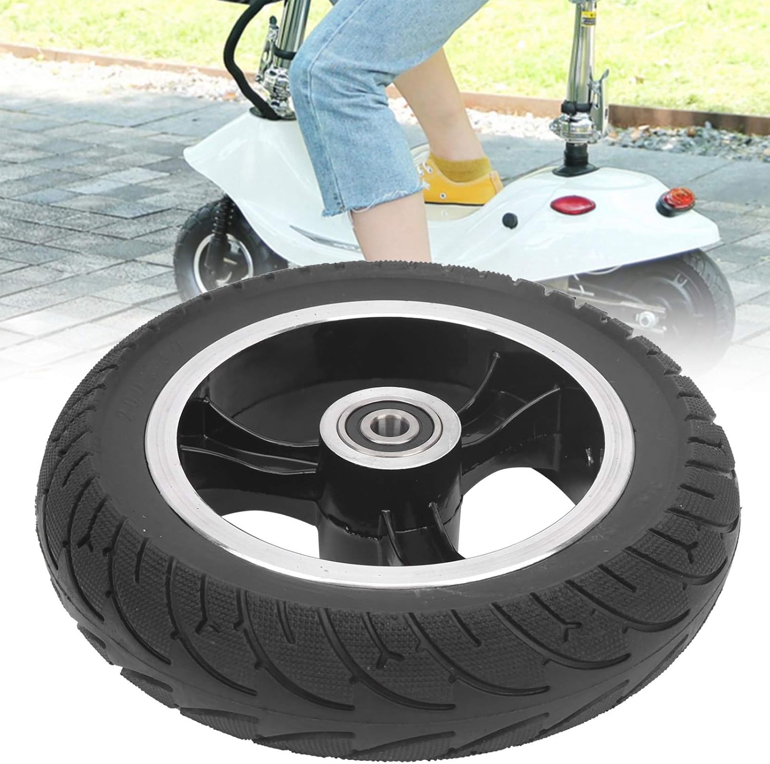 8in 200x50 Aluminium Alloy Front Solid Wheel Non-Pneumatic Tire with Hub, Pack of 2 O1758