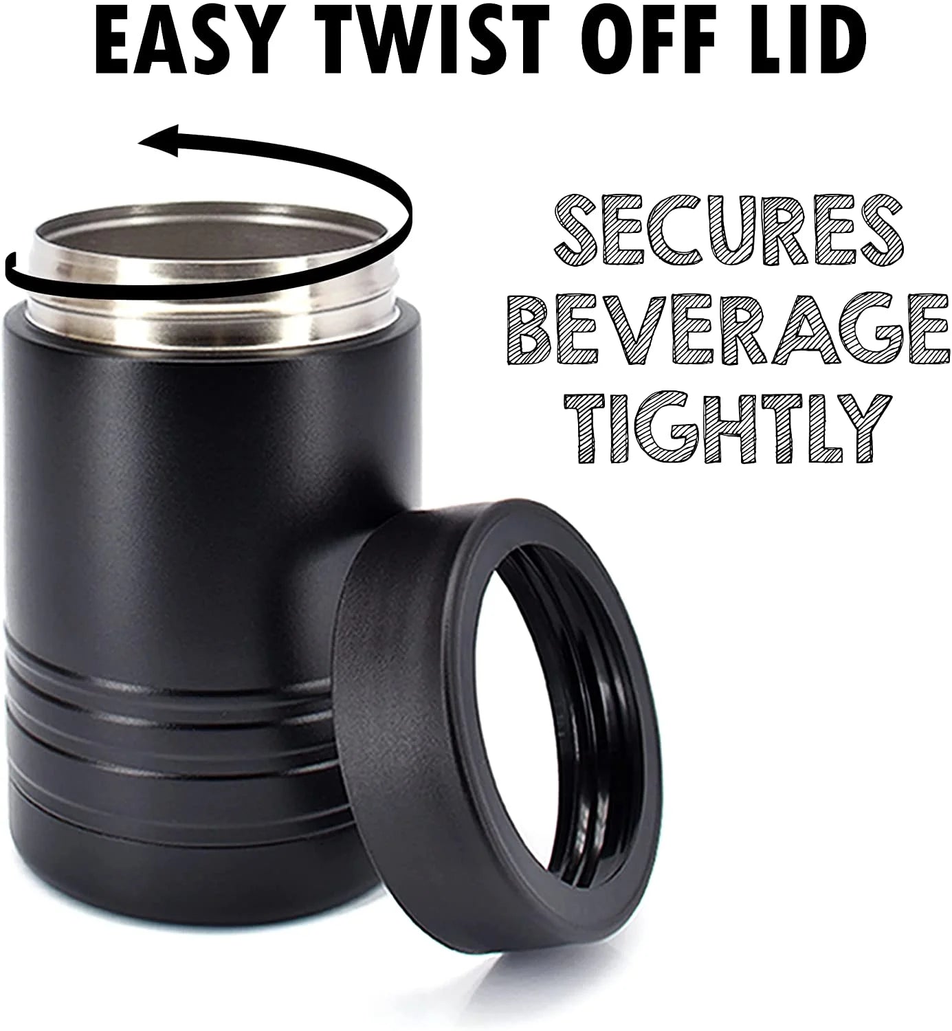 4-in-1 Stainless Steel 12 oz Double Wall Vacuum Insulated Can Cooler Powder Coated Black U89204