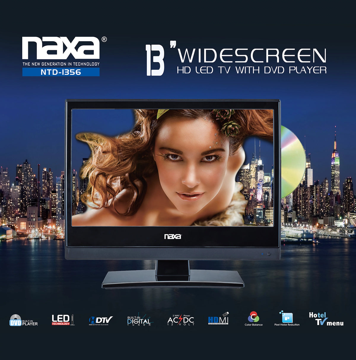13.3” LED Widescreen HD TV with DVD Player C313456
