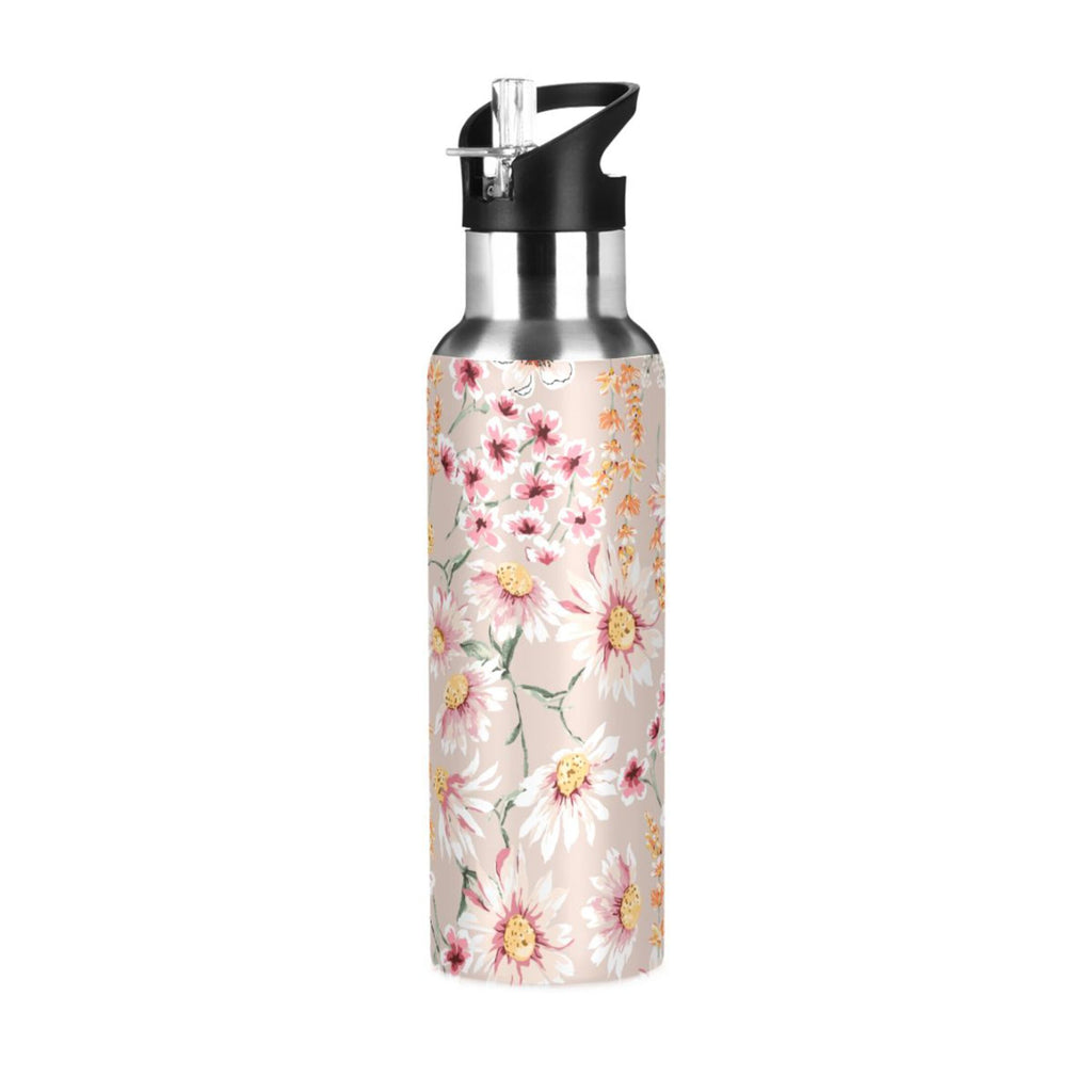 Pink Floral Stainless Steel Insulated Water Bottle with Straw Lid M541964