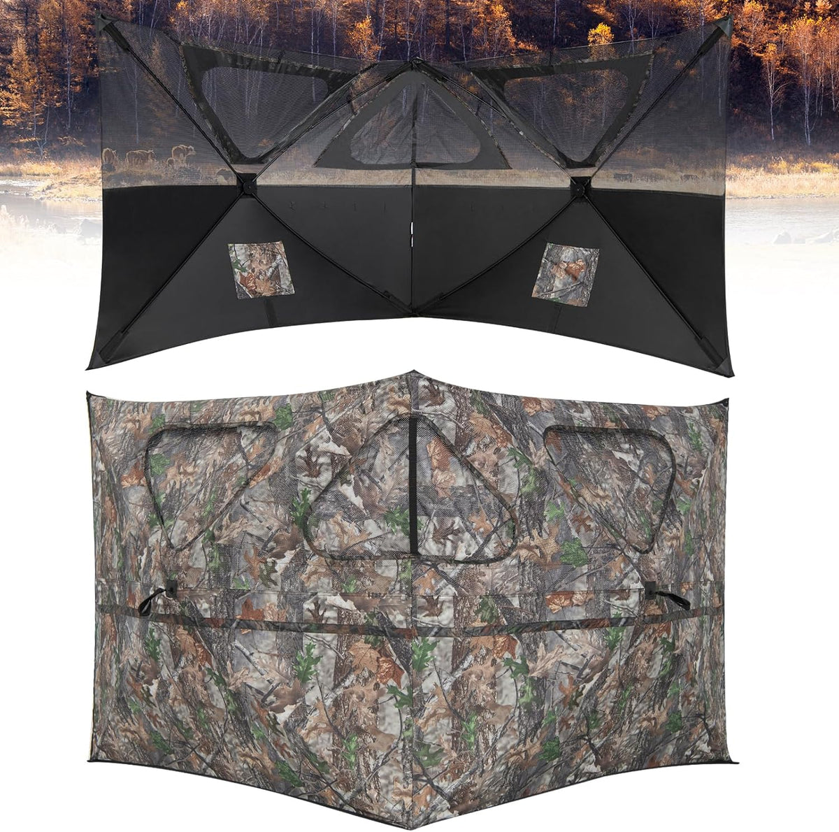 2-Panel Pop Up Ground Hunting Blind with 3 Through Ports D407