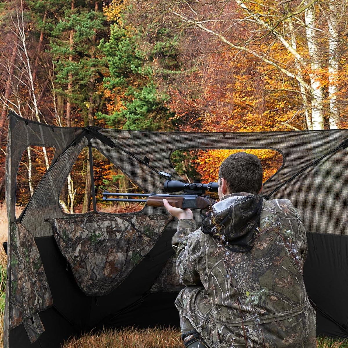 2-Panel Pop Up Ground Hunting Blind with 3 Through Ports D407