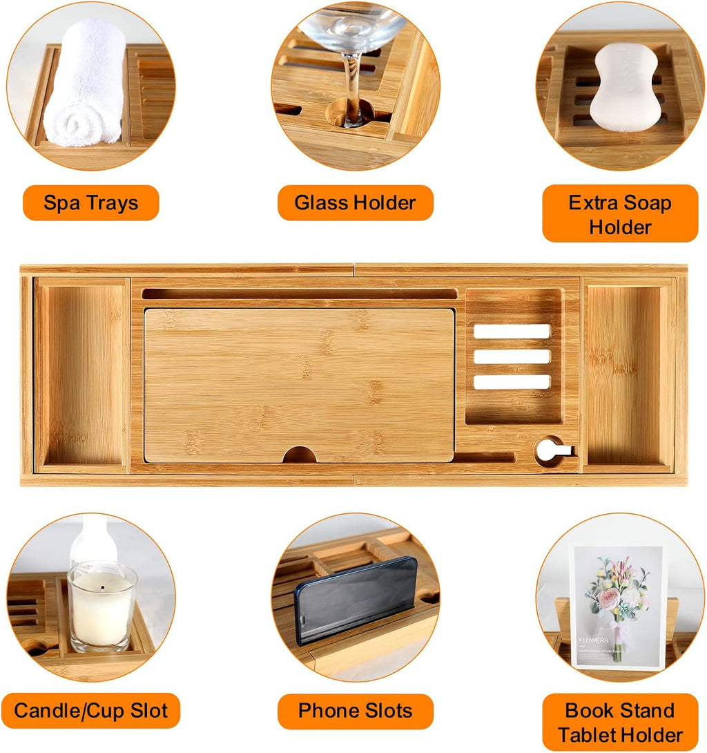 Bamboo Bathtub Caddy Tray with Extending Sides F87053