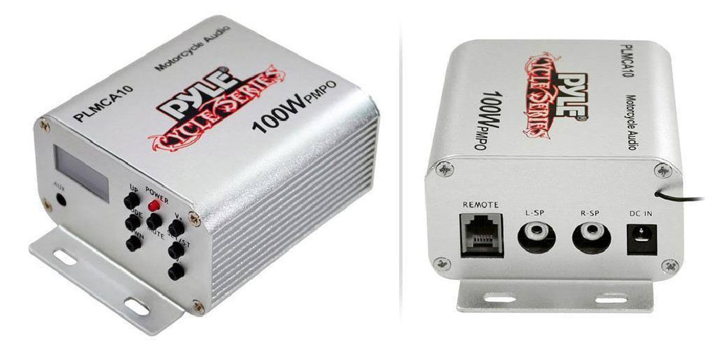 100-Watt Motorcycle ATV Snowmobile Mount Amplifier with Dual Handle-Bar Mount Weatherproof Speakers and FM K8820