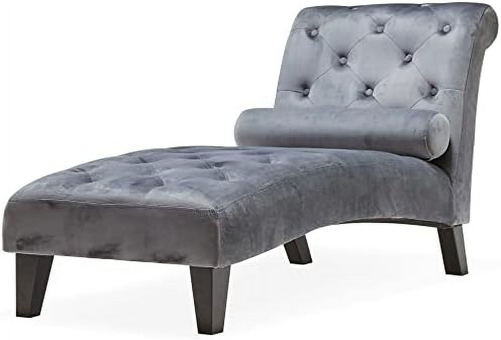 Beige Upholstered Chaise Lounge Sofa with Button Tufted Back and Hardwood Legs H4456