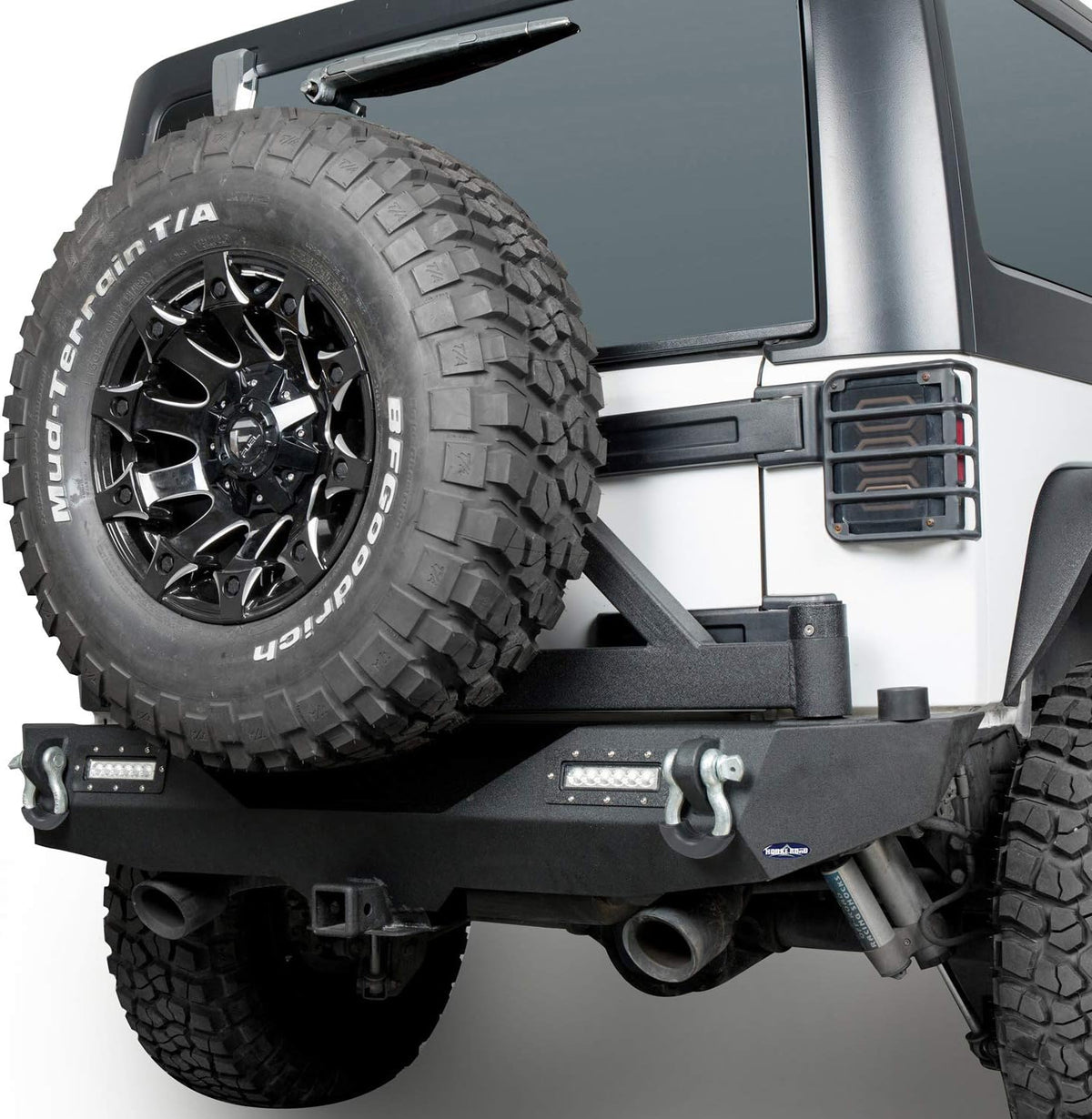 Front & Rear Bumpers Combo with Winch Plate & Spare Tire Carrier & LED Lights & D Rings A689