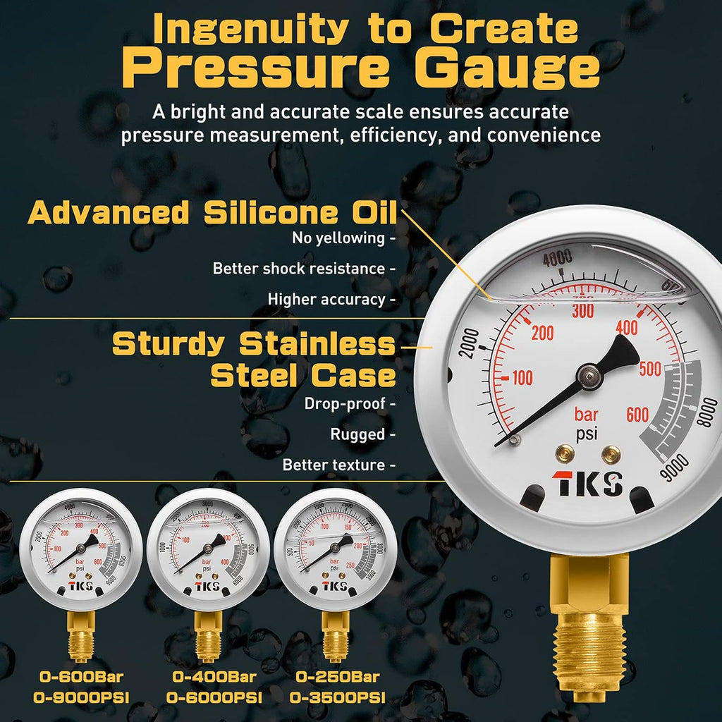 Hydraulic Pressure Test Gauge Kit with 12 Couplings, 3 Test Hoses, 3 Pressure Gauges I510