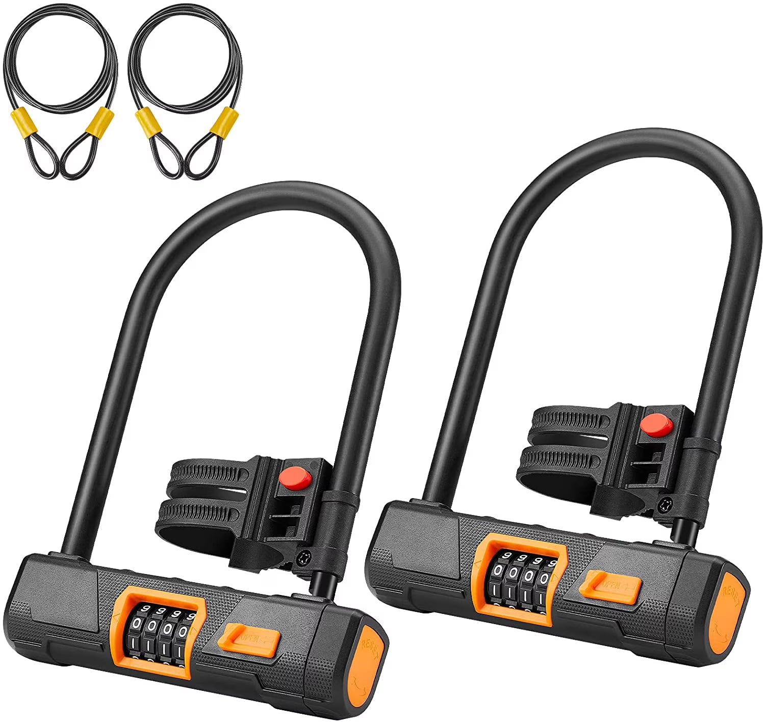 14.6mm Bike U Lock with 1800mm Steel Chain Cable and Mount Holder, 2 Pack P404