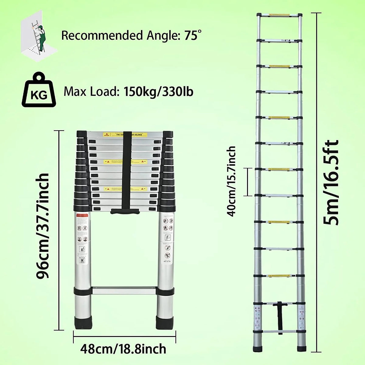 5M Heavy Duty Multi-Purpose Alu Telescopic Extendable Ladder Z67510