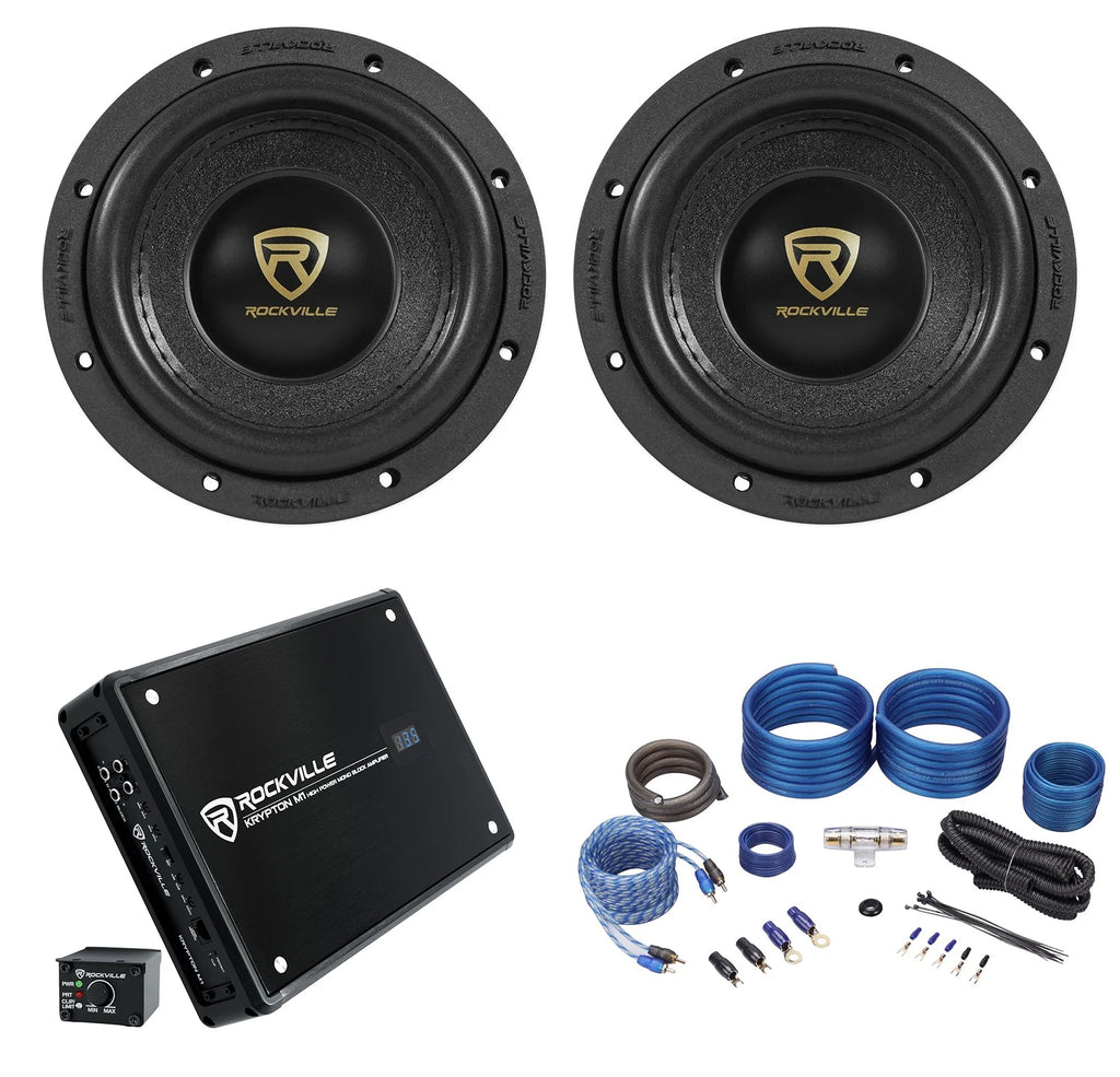 6.5" 1000 Watt Car Audio Subwoofers with Mono Amplifier and Amp Kit W2221