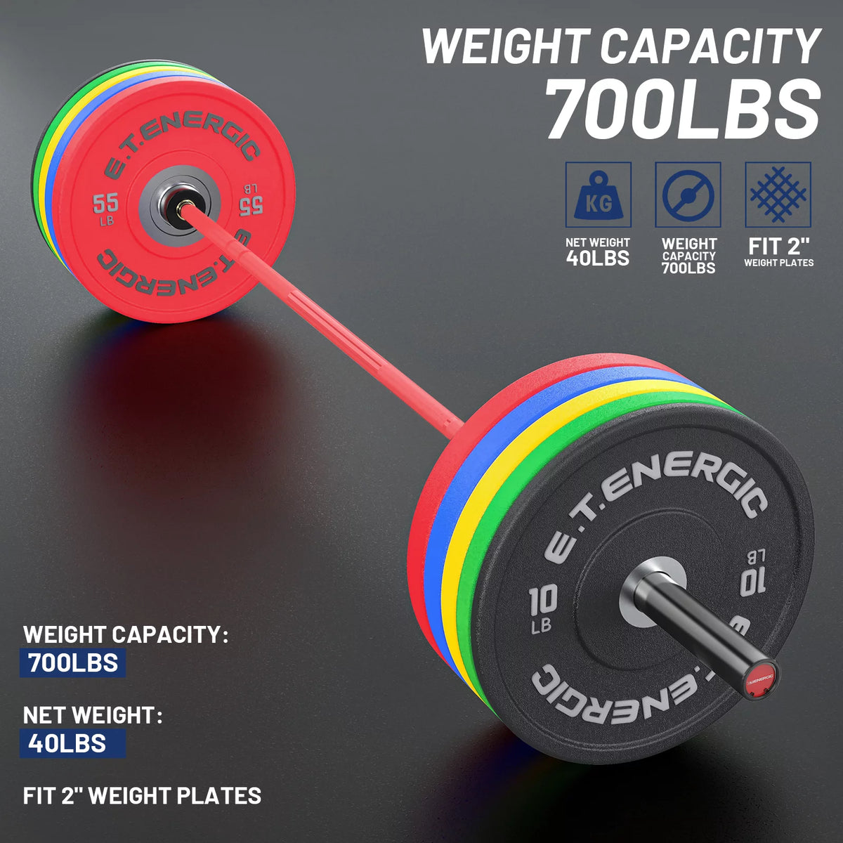7ft 40 lb Olympic Bar Weight Barbell 700 lb Capacity C762050