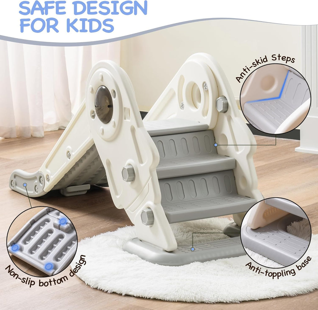 Toddler Slide Set, 2 in 1 Kids Slide with Climber and Basketball Hoop Z899