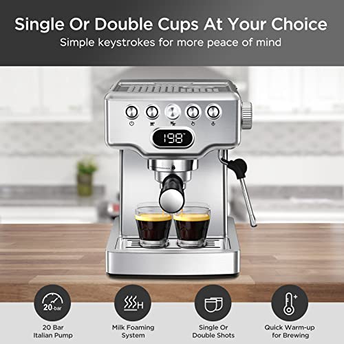 20 Bar Espresso Machine with Milk Frother Steam Wand, Stainless Steel G135983