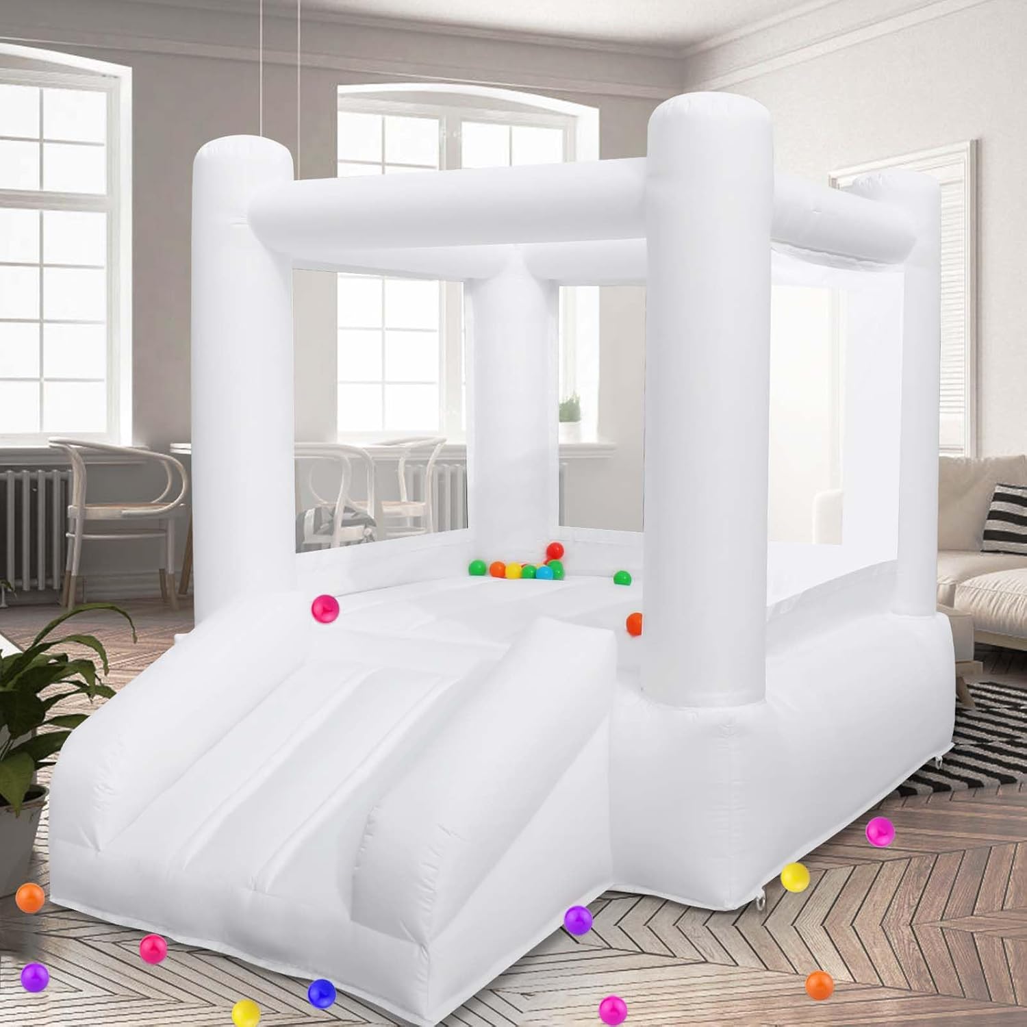 Small White Bounce House with Slide O8127