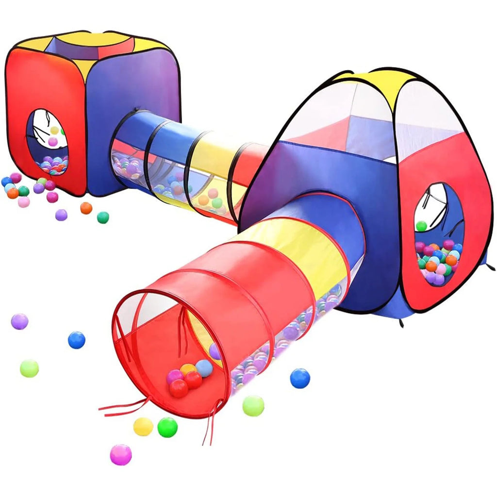 4 in 1 Kids Play Tent and Tunnels, Pop Up Ball Pit, 2 Tents + 2 Crawl Tunnels Playhouse Tent Set I9006