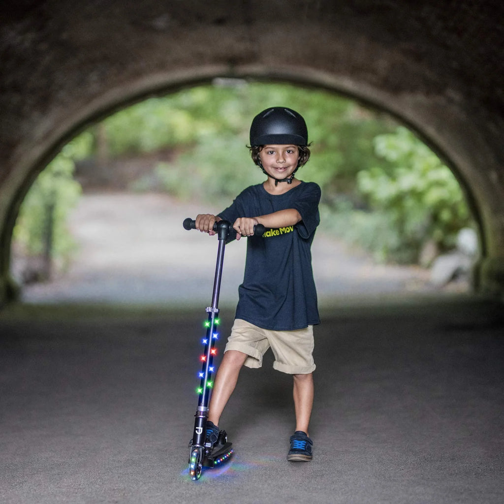 Black Collapsible Kids Kick Scooter with RGB Light Up LEDs F30486