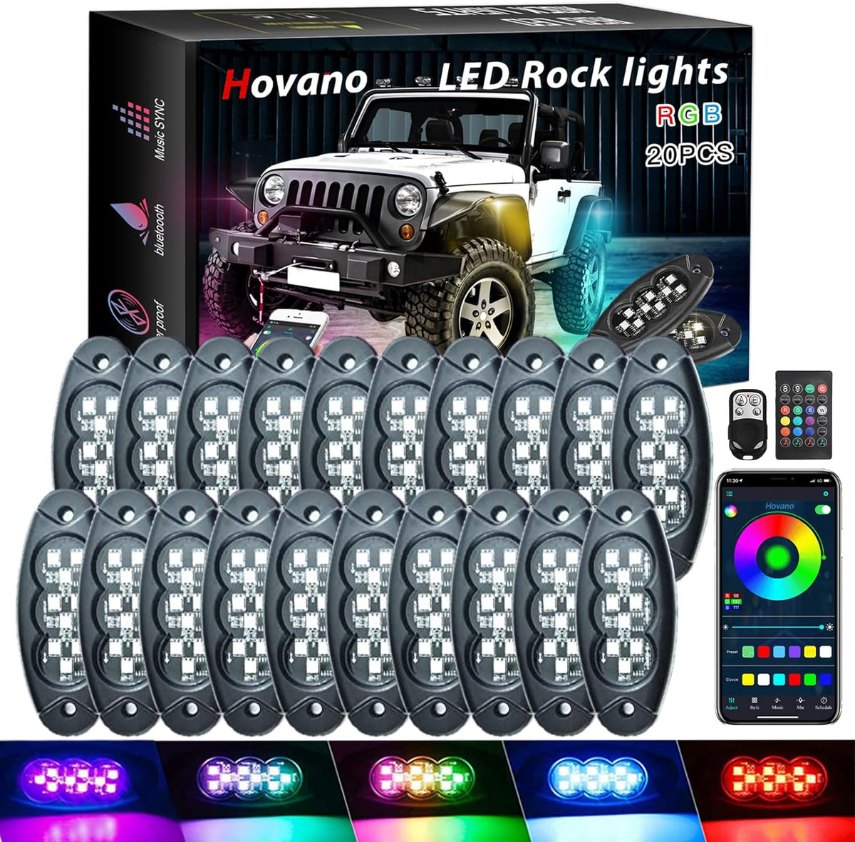 20 Pods Waterproof RGB LED Rock Lights for Car E1387
