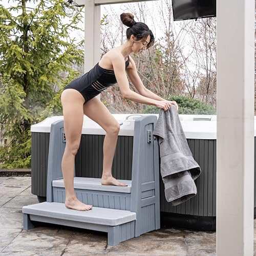 Gray 2-Step Storage Stool with Handrails O5622