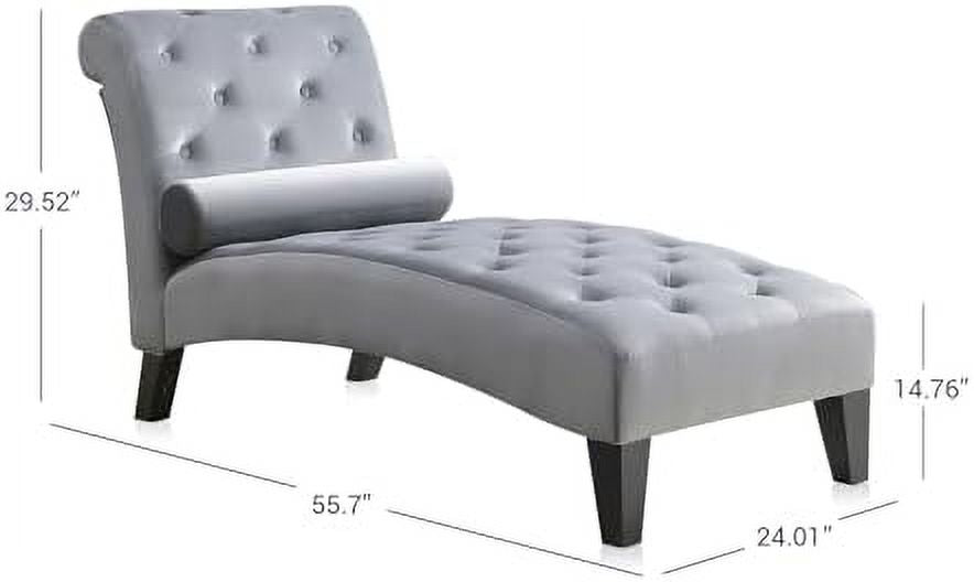 Beige Upholstered Chaise Lounge Sofa with Button Tufted Back and Hardwood Legs H4456