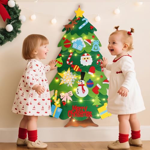 3.3FT Felt Christmas Tree with 32 Ornaments and String Lights X10367