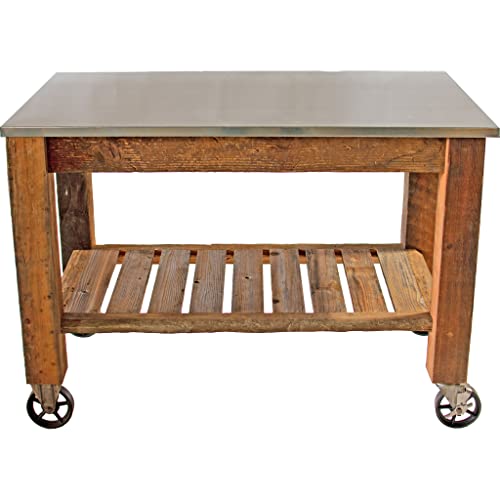 Potting Table Rolling Cart with Cast Iron Wheels Outdoor Garden Work Bench F62988