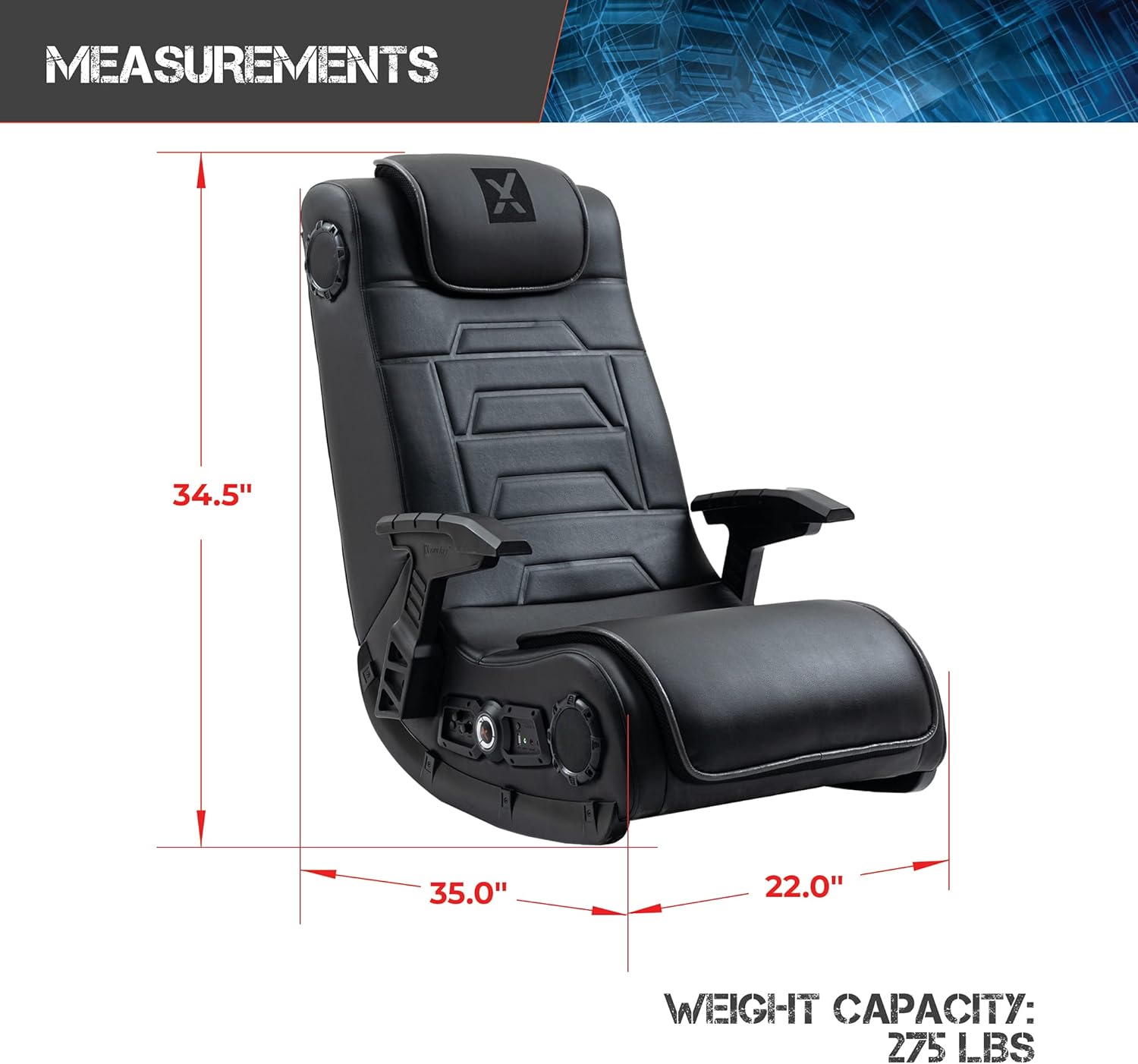 Black Leather Vibrating Floor Gaming Chair with Headrest W4751