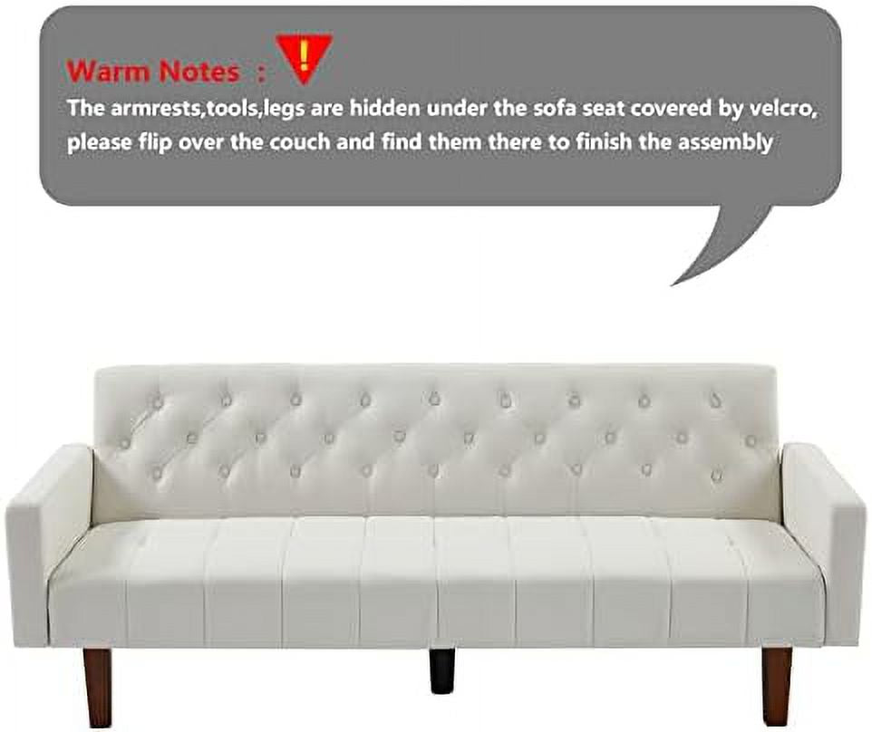 Grey Linen Upholstered Futon Sofa Bed 74" Tufted 3 Seater L37098