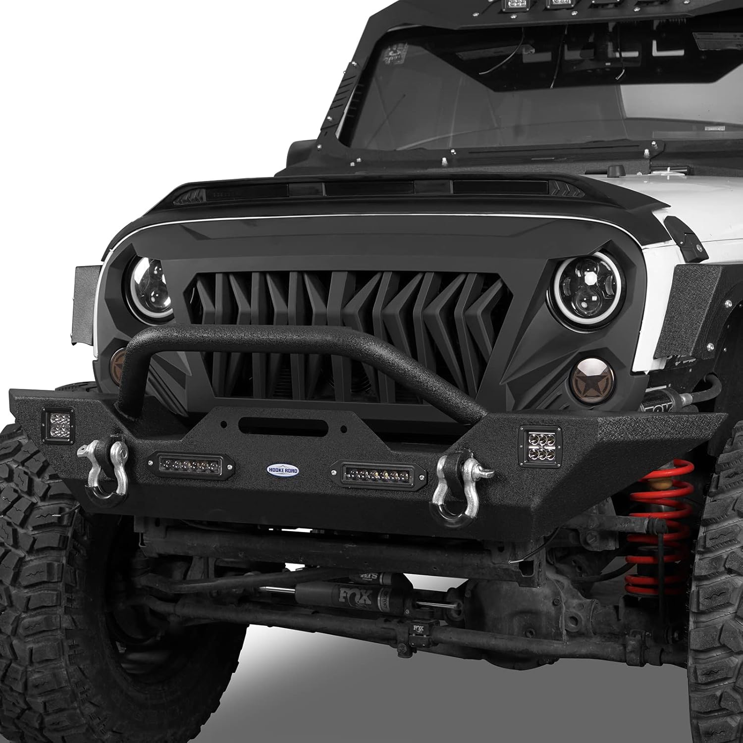 Front & Rear Bumpers Combo with Winch Plate & Spare Tire Carrier & LED Lights & D Rings A689