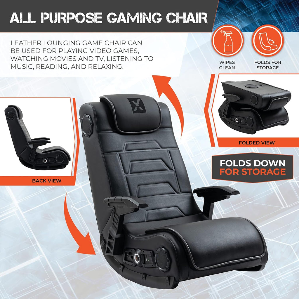 Black Leather Vibrating Floor Gaming Chair with Headrest W4751