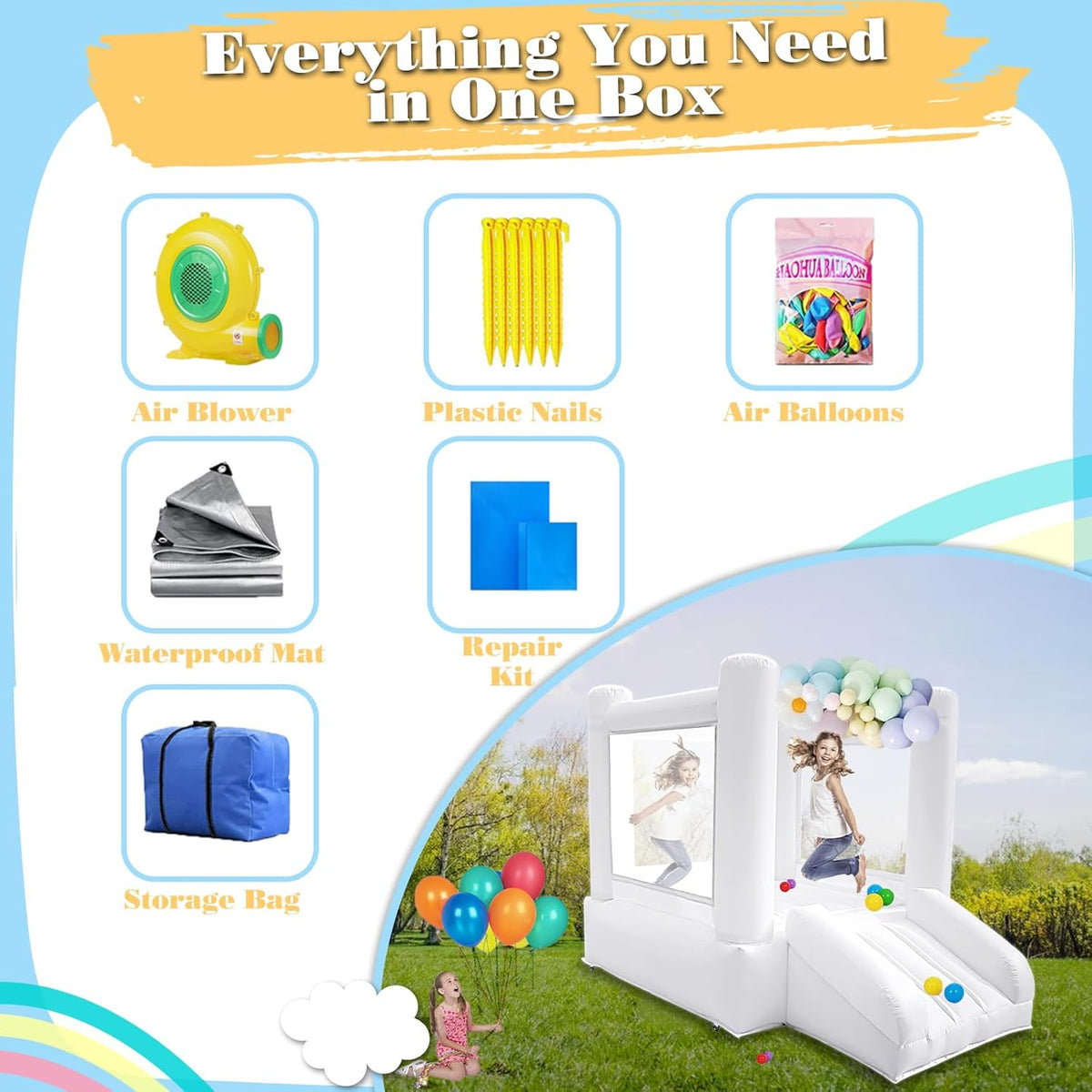 Small White Bounce House with Slide O8127