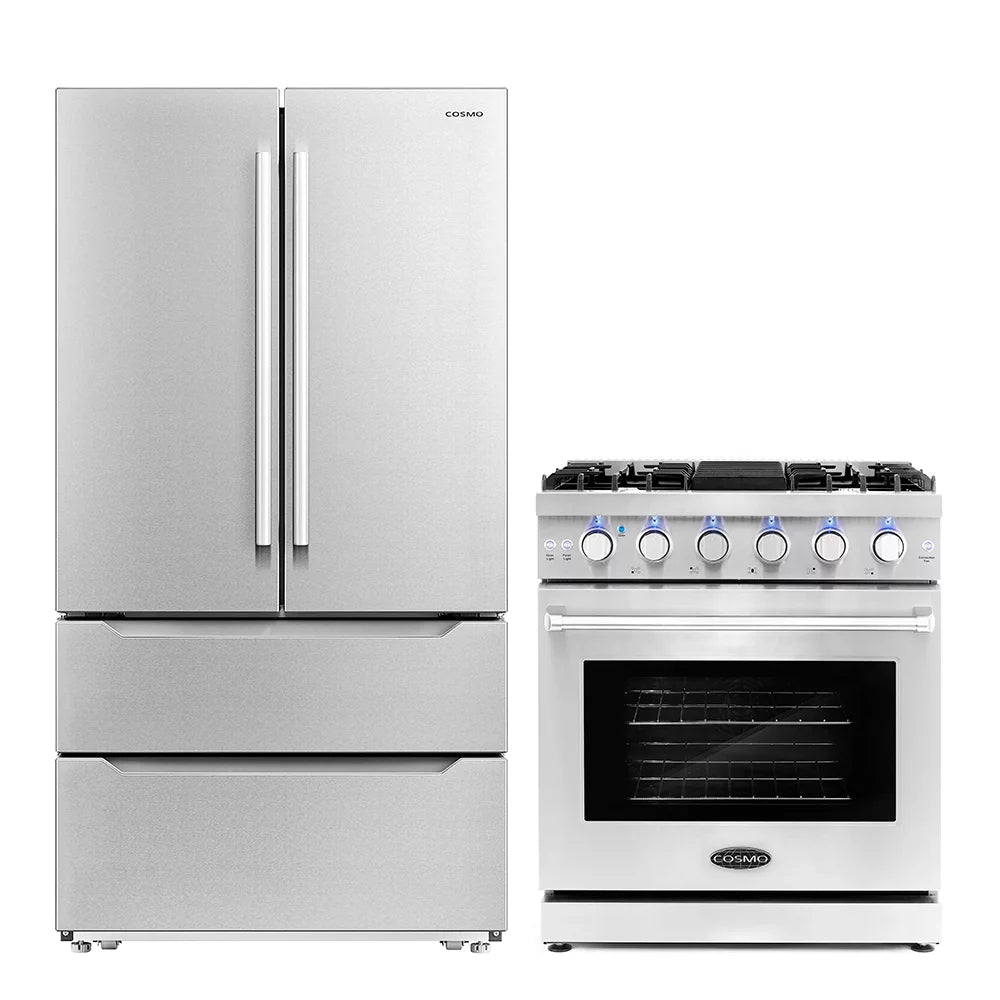 2 Piece Kitchen Appliance Packages with Gas Range & French Door Refrigerator E68245