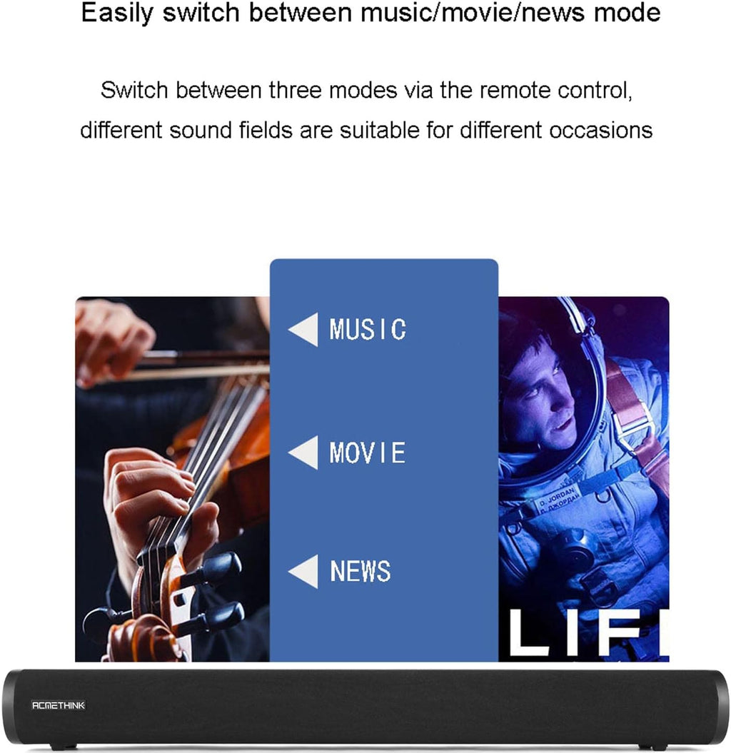 24-Inch Sound Bar with Bluetooth 5.0, USB, AUX/RCA, Optical, HDMI ARC, Pack of 2 W854