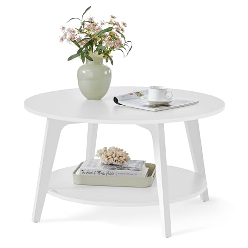 Round Coffee Table, 2 Tier, 31.5 x 17.7 Inches, Honey Brown Q5080