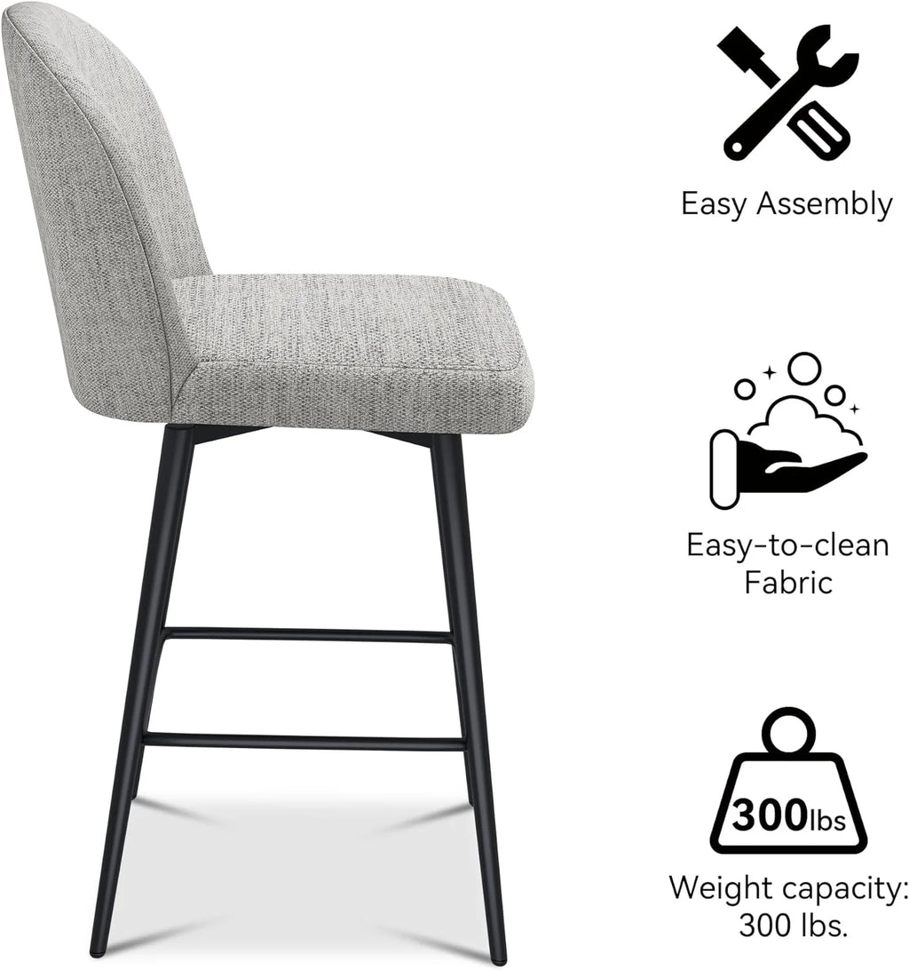 26 Inch Upholstered Bar Stools Set of 2 with Metal Legs Y538809