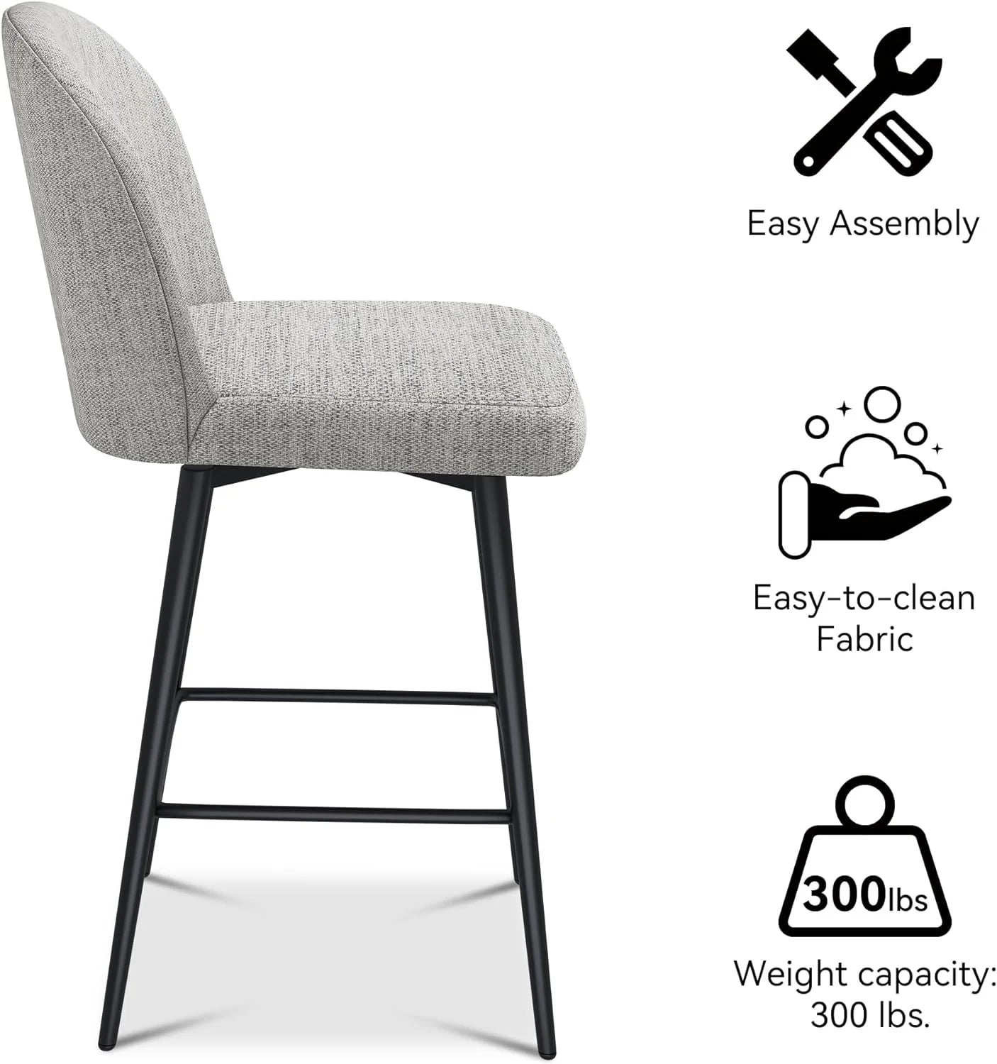 26 Inch Upholstered Bar Stools Set of 2 with Metal Legs Y538809