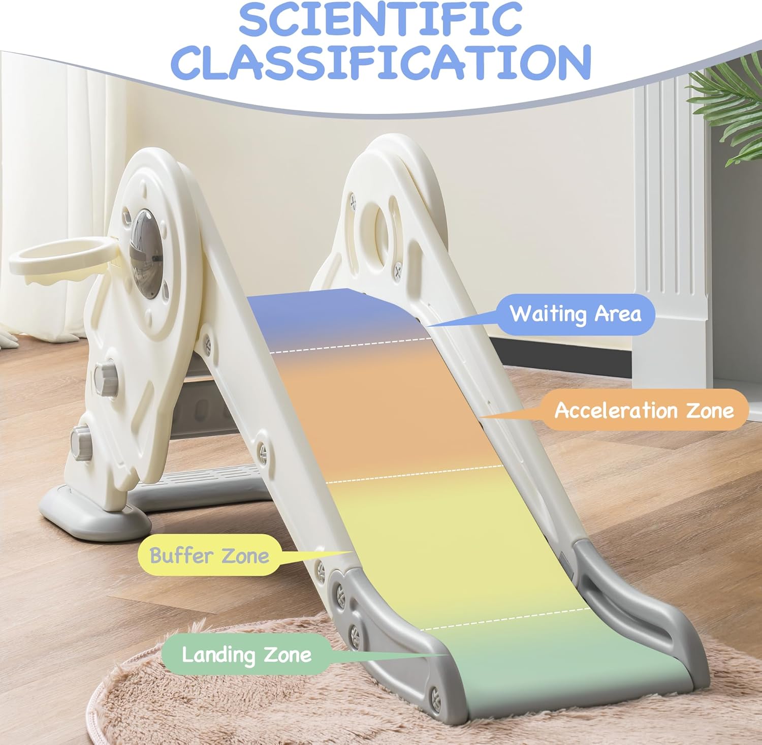 Toddler Slide Set, 2 in 1 Kids Slide with Climber and Basketball Hoop Z899