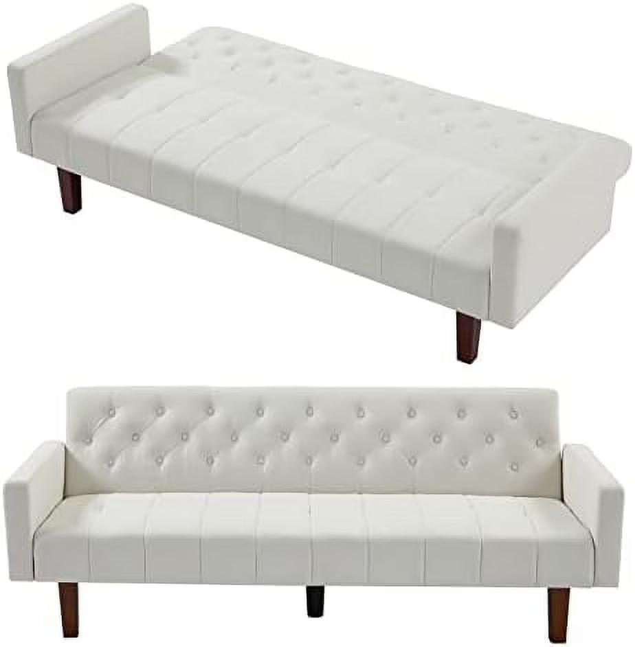 Grey Linen Upholstered Futon Sofa Bed 74" Tufted 3 Seater L37098