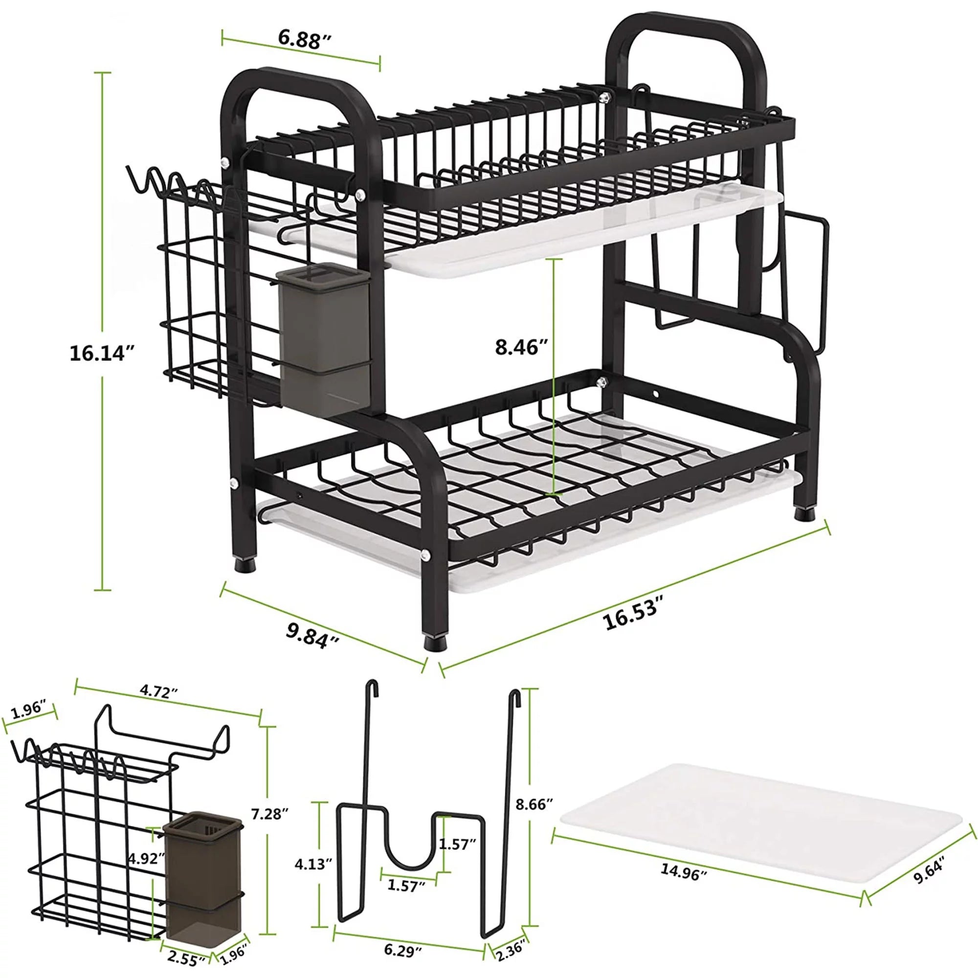 Adjustable 2-Tier Large Dish Drying Rack with Cutting Board Holder E36880