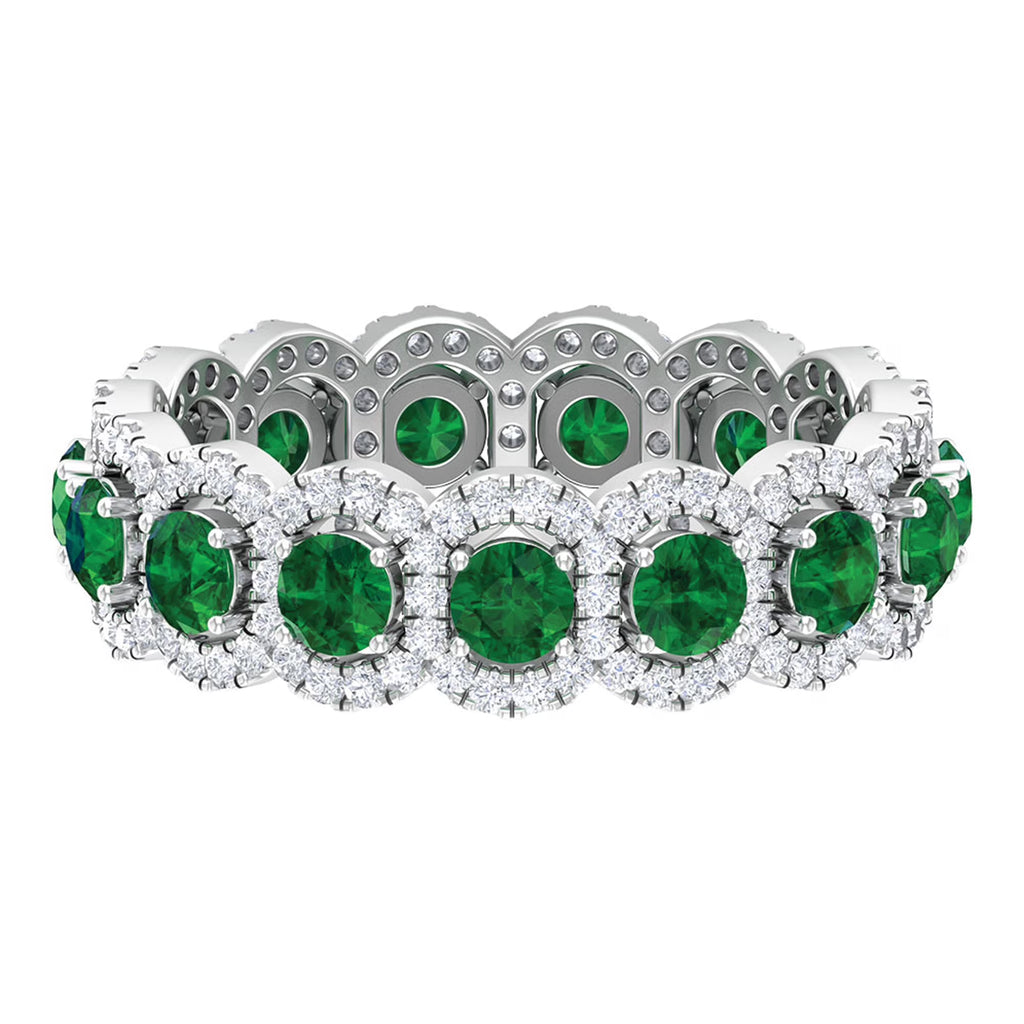 3.25 CT Created Emerald and Zircon Eternity Ring, 925 Sterling Silver, US 4.00 P84093