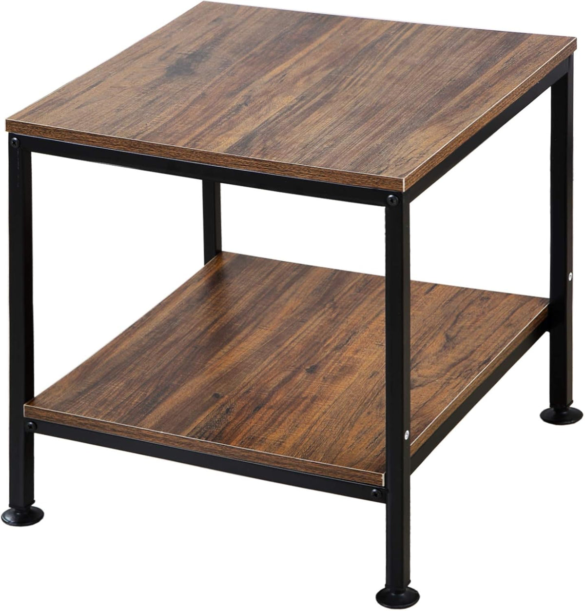 20 Inch 2 Tiers Square End Table with Metal Frame, Rustic Brown Wood Side Table Z817900