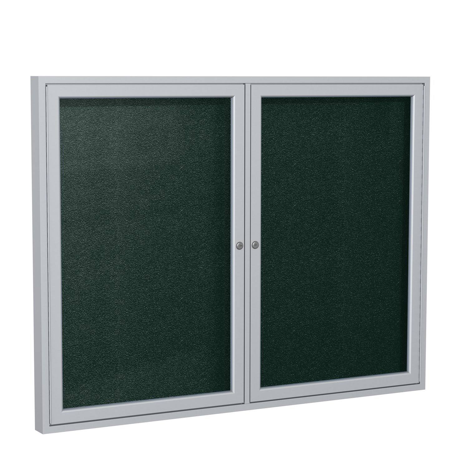 48 in. x 60 in. 2-Door Satin Aluminum Frame Enclosed Vinyl Bulletin Board V5412