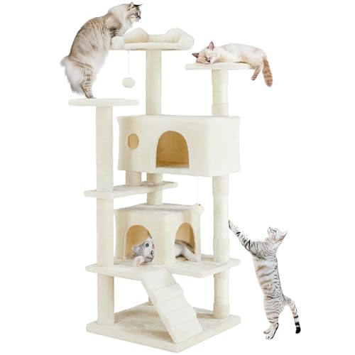 Dark Gray 54 Inches Cat Tree Tower with Scratching Post V752910