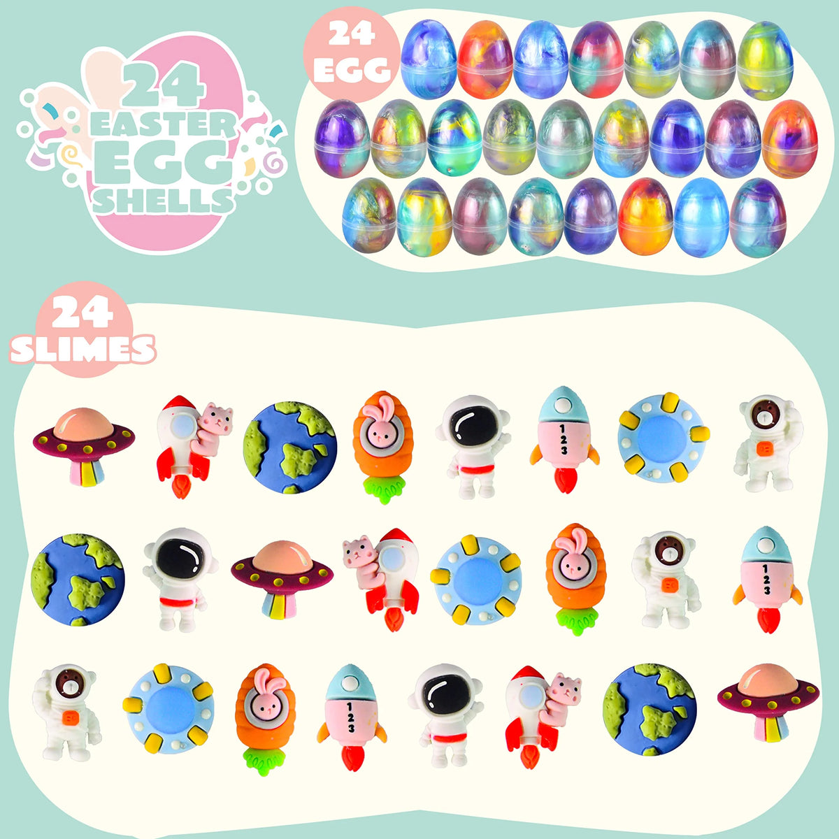 24 Packs Galaxy Slime Eggs with Putty Slime and Toys B72043