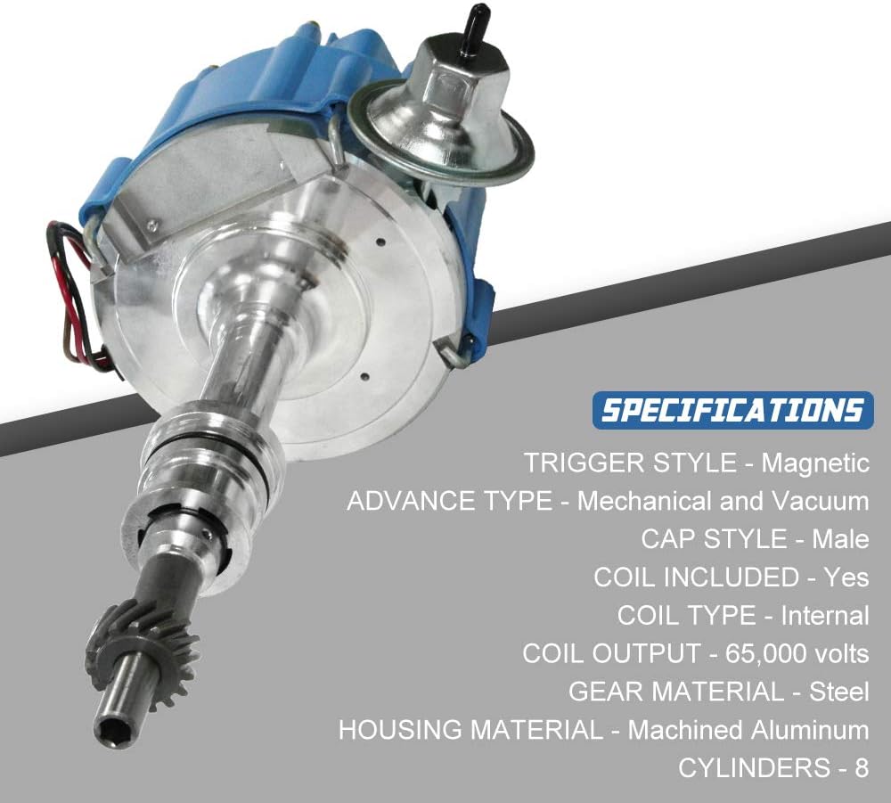 HEI Ignition Distributor for Small Block Ford 351W 5.8L 8 Cylinder with Blue Cap Pack of 2 H7943