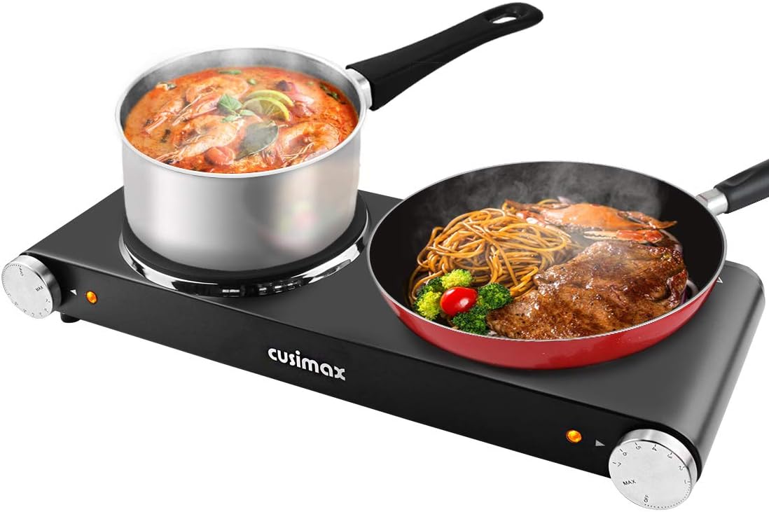 Double Burner Electric Cooktop, 1800W Stainless Steel Cast Iron L915