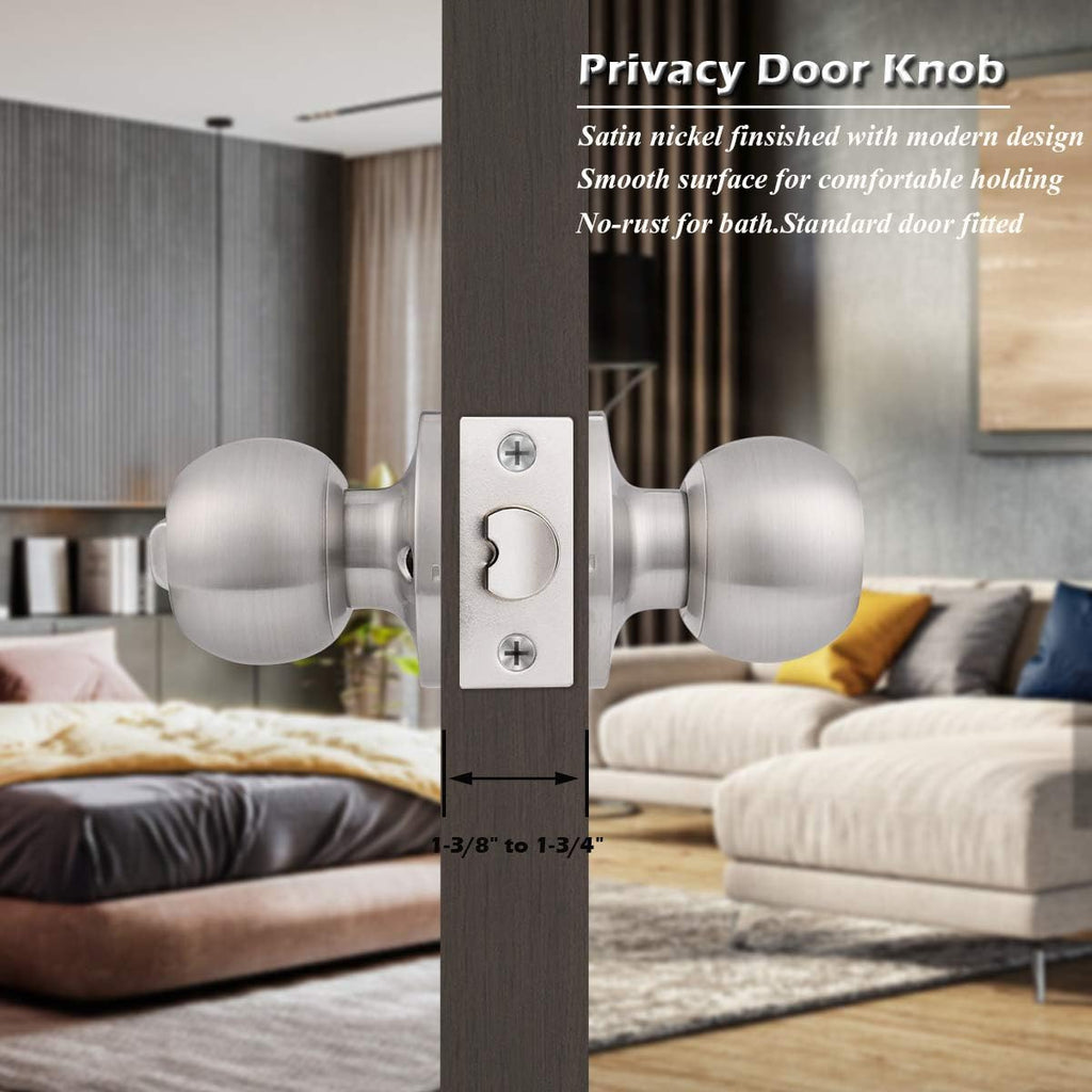 5 Pack Round Door Knobs with Lock in Satin Nickel U7022