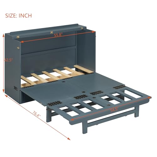 Gray Full Size Murphy Bed with Storage Drawer R619