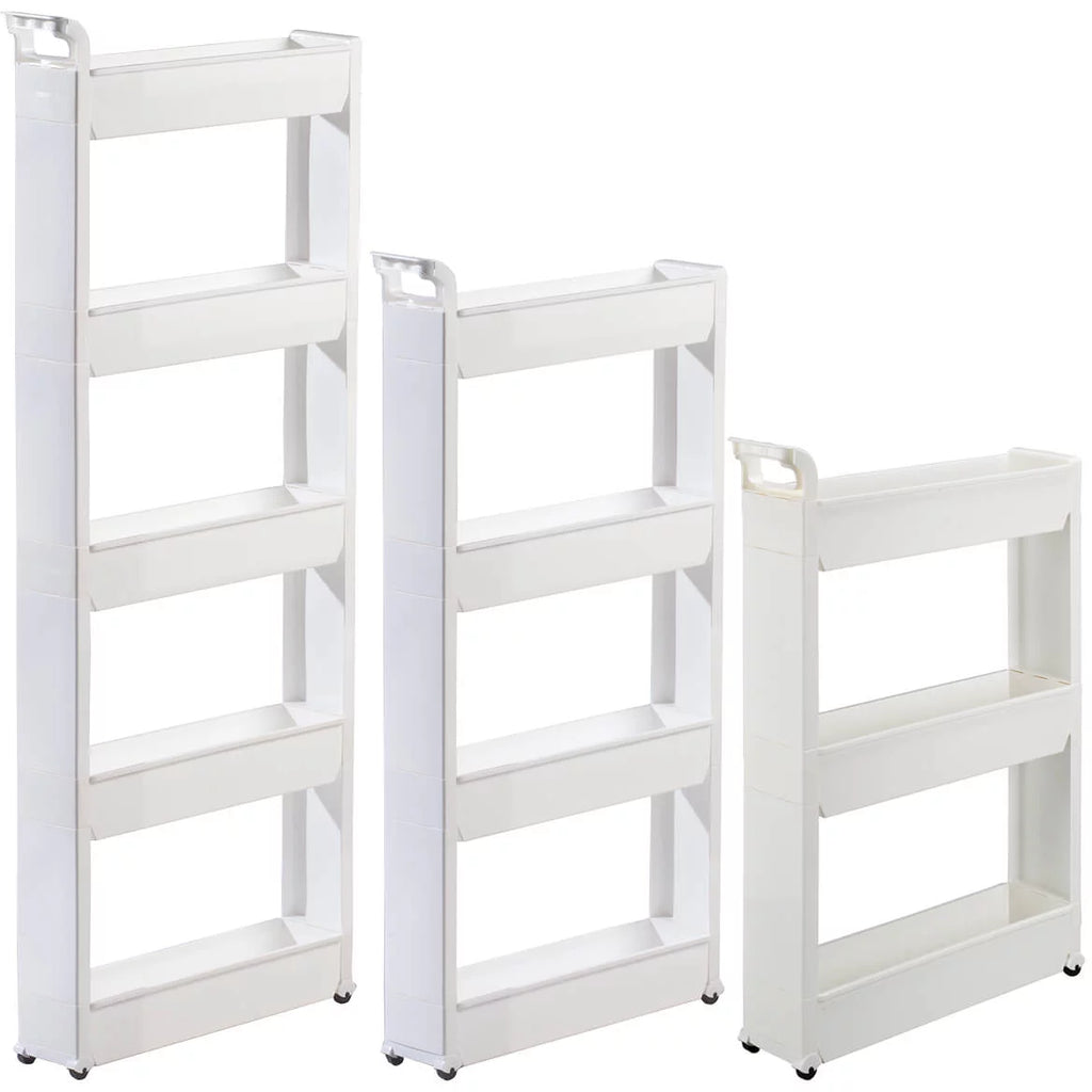 Slim Storage Cart with 3 Baskets and Rolling Casters, Durable Plastic, 21" x 5" x 28 1/4" P853216