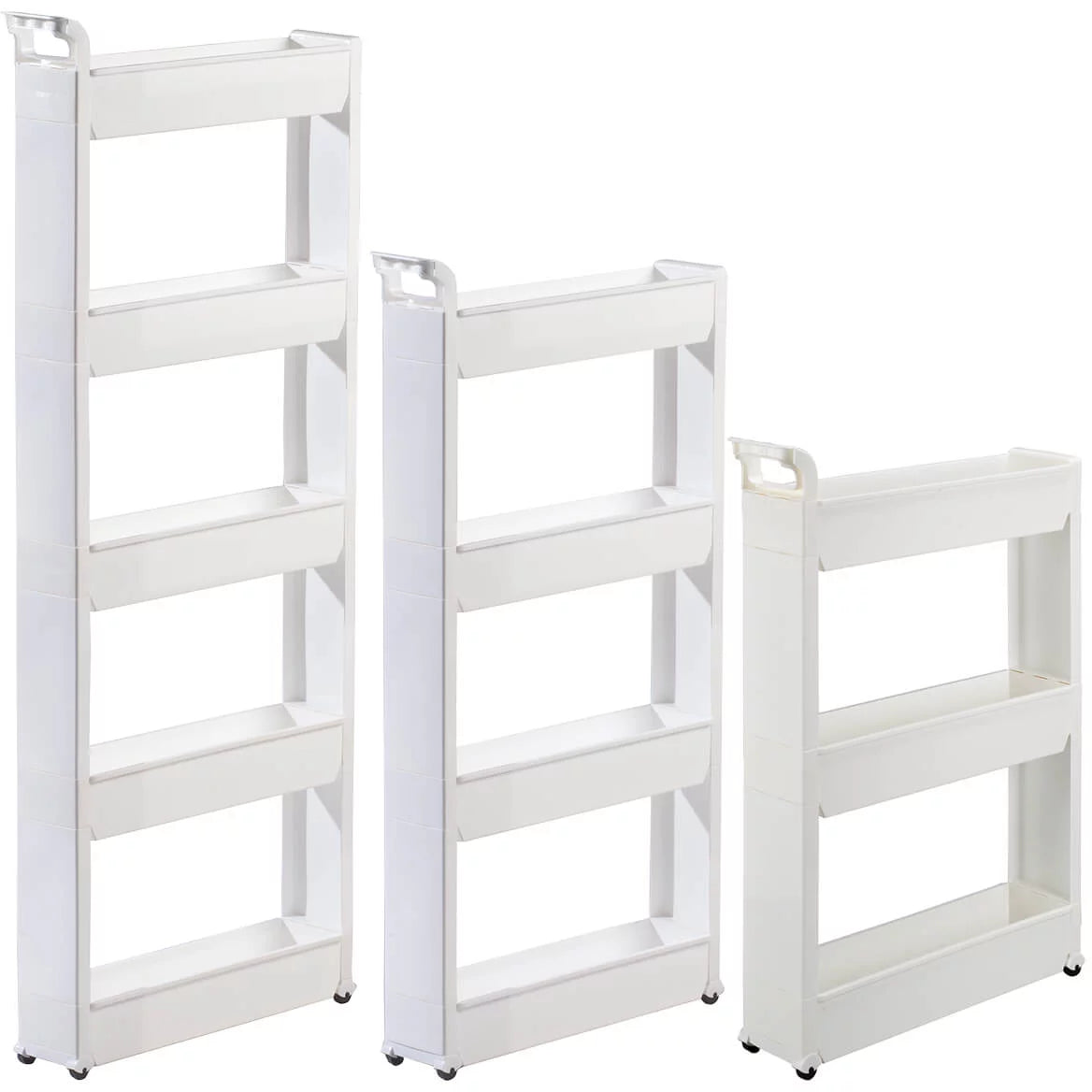 Slim Storage Cart with 3 Baskets and Rolling Casters, Durable Plastic, 21" x 5" x 28 1/4" P853216